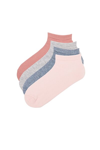 Kadın Pembe - Çok Renkli Basic 4 lü Patik Çorap