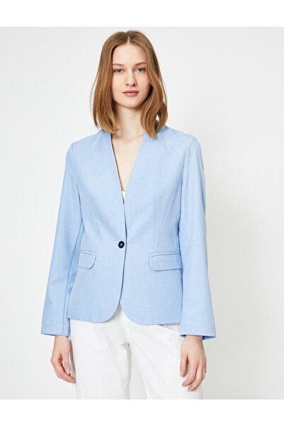 Kadın Mavi Dügme Detayli Ceket