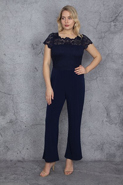 Plus Size Jumpsuit - Navy blue - Fitted