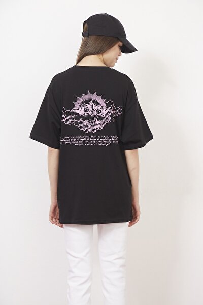 Eazy Siyah Angels Unisex Oversize Baskılı Kısa Kollu T-shirt