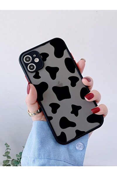 Iphone 11 Siyah Kamera Lens Korumalı Inek Desenli Lüx Telefon Kılıfı