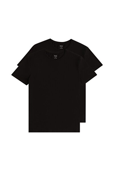 Erkek Siyah 2'li Bisiklet Yaka Düz T-Shirt E001011