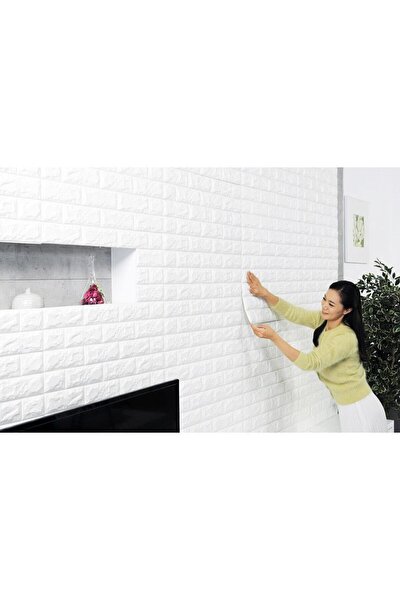3d Beyaz Tuğla Panel 77x70 Cm Kendinden Yapışkanlı Yastık Panel Duvar Paneli