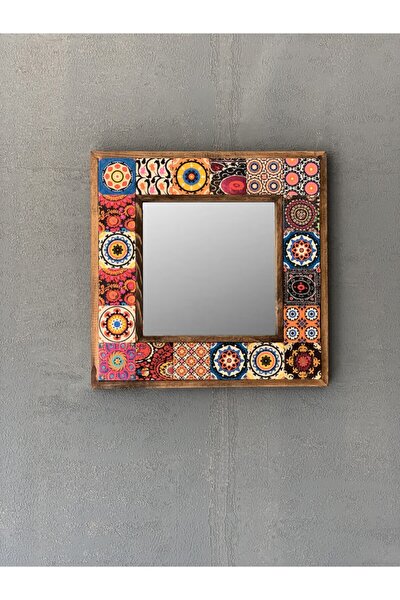Oscar Stone Ahşap Çerçeveli Mozaik Doğaltaş Ayna 33 Cm X 33 Cm