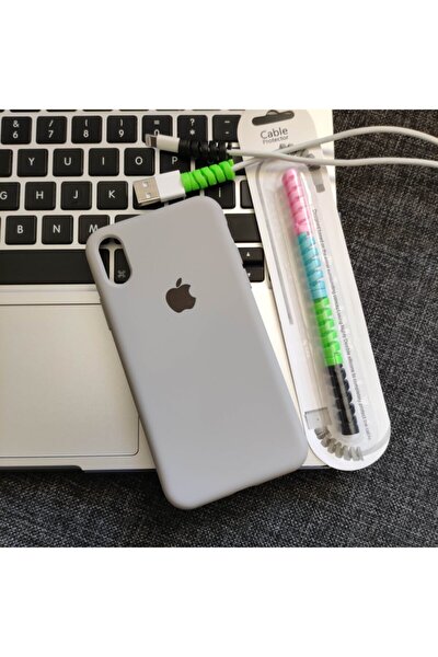 Iphone X Veya Xs Uyumlu Logolu Lansman Kılıf + Kablo Koruyucu
