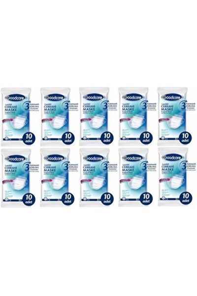 goodcare lastikli cerrahi maske 3 katli 10 lu 24 pakette 240 adet fiyati yorumlari trendyol