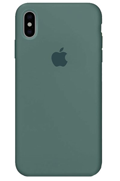 Iphone X Xs Kılıf Logolu Lansman Altı Kapalı Içi Süet - Koyu Yeşil + Popsocket