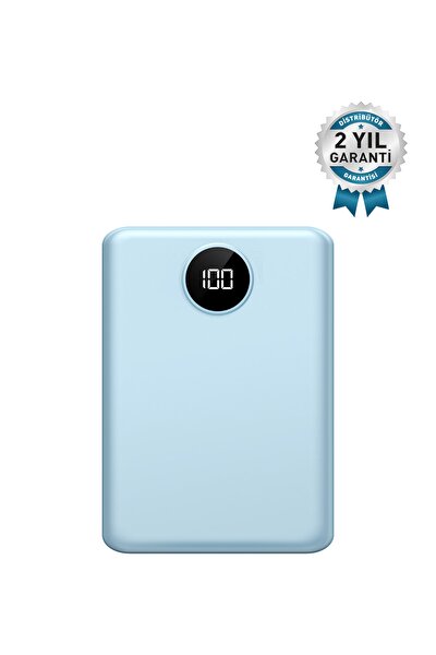 Mini Pro Led Ekran 10.000 Mah 2 Çıkışlı Taşınabilir Şarj Cihazı Powerbank Mavi