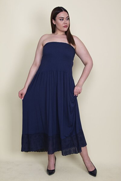 Plus Size Dress - Navy blue - Ruffle hem