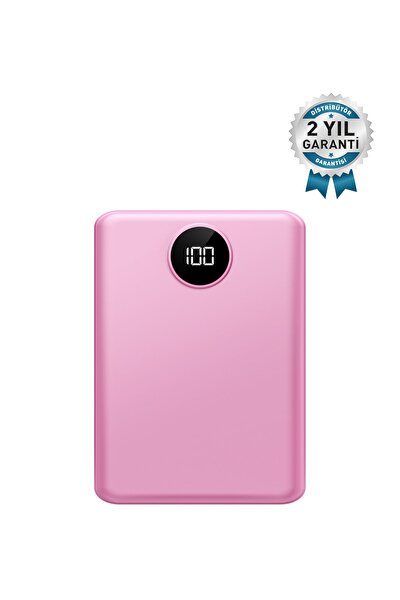 Mini Pro Led Ekran 10.000 Mah 2 Çıkışlı Taşınabilir Şarj Cihazı Powerbank Pembe