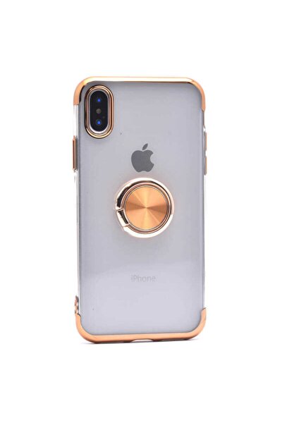 Iphone Xs Max Uyumlu Kılıf Yüzüklü Standlı Dört Köşe Lazer Renkli Yumuşak Silikon
