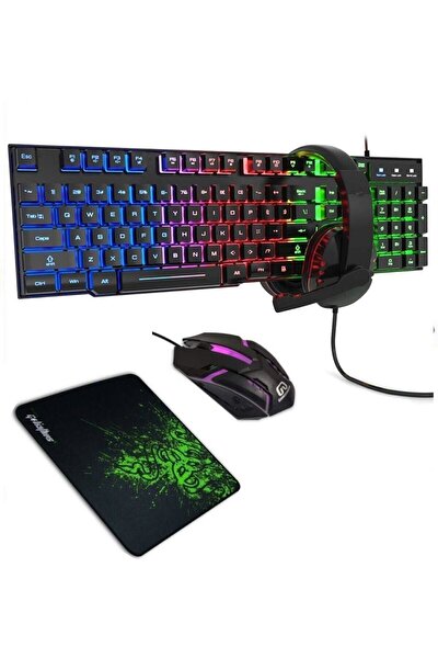 4in1 Rgb Klavye Mause Razer Pad Kulaklık Esport Oyuncu Gaming Combo Set