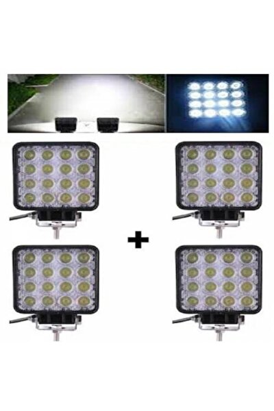 dorcar 12v 24v uyumlu 48w off road sis fari sis lambasi 16 led kare 2 li paket su gecirmez fiyati yorumlari trendyol