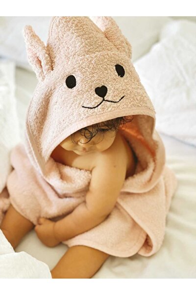 Tavşan Kulaklı Pembe Bebek Banyo Havlusu