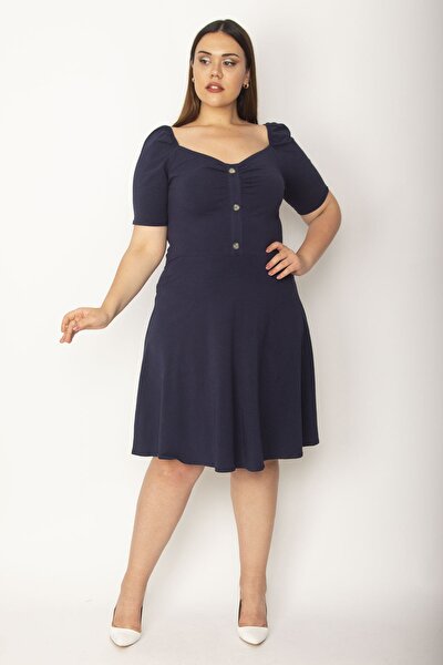 Plus Size Dress - Navy blue - Ruffle hem