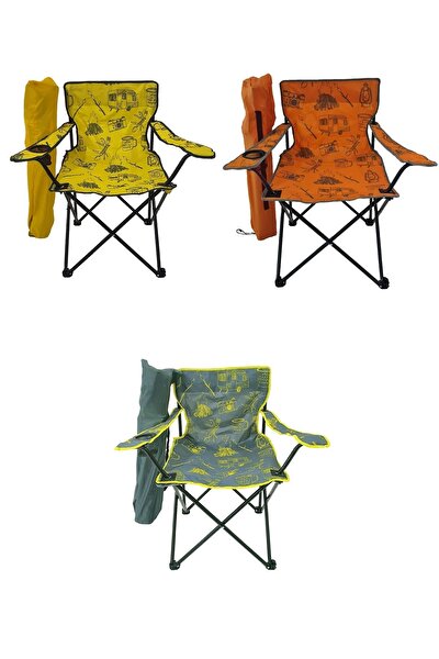 3 Adet Kamp Sandalyesi Katlanır Sandalye Bahçe Koltuğu Piknik Plaj Sandalyesi Desenli Karma.