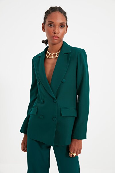 Yeşil Düğme Detaylı Blazer Ceket TWOSS21CE0137