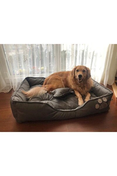 Antrasit Kemik Yastıklı Büyük Boy Köpek Yatağı 80x110 cm. - Xxl- Kemik Yastıklı