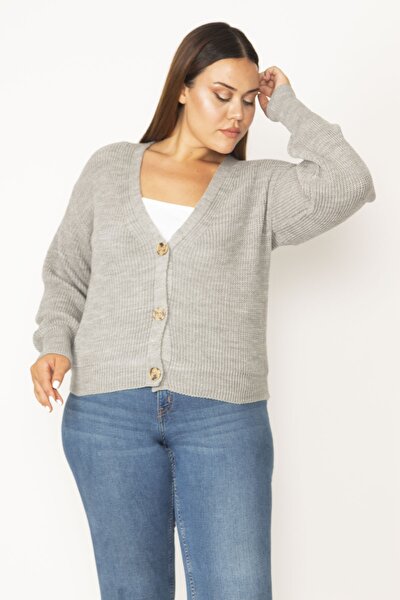 Plus Size Cardigan - Gray - Fitted