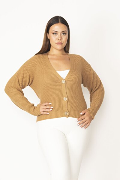 Plus Size Cardigan - Brown - Fitted