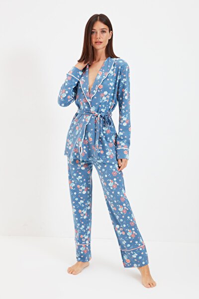 Pyjama - Blau - Geblümt