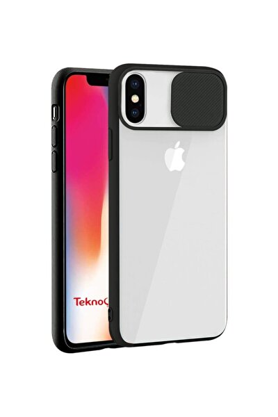 Iphone Xs Max Uyumlu Kamera Lens Korumalı Sürgülü Kılıf Siyah