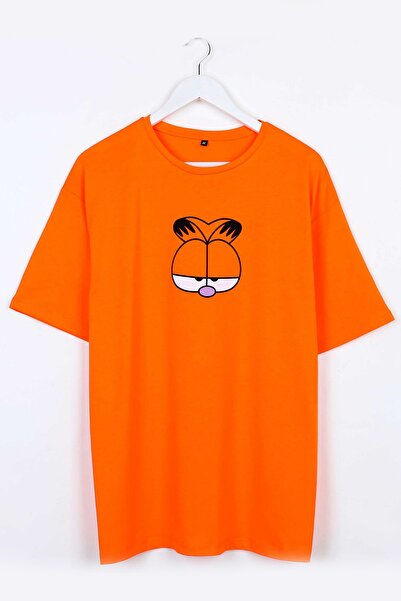 Garfield Baskılı Turuncu Oversize Unisex Tshirt