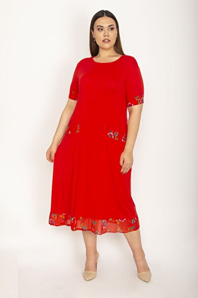 Plus Size Dress - Red - Ruffle hem