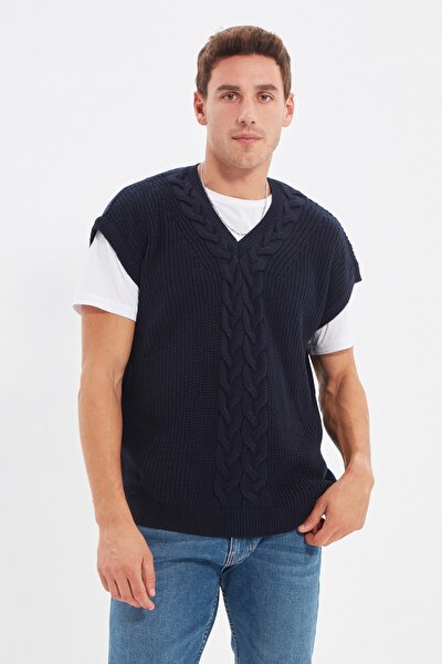 Sweater Vest - Navy blue - Oversize