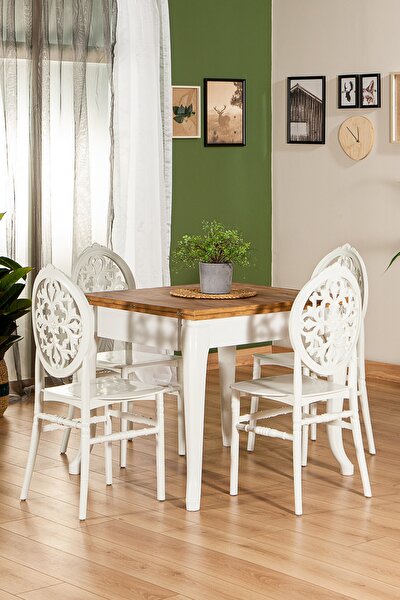 Venüs Beyaz / Dizayn Açılır Masa - 4 Sandalye 1 Masa / Salon - Mutfak Masa Takımı