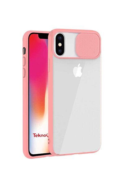 Iphone X / Xs Uyumlu Kamera Lens Korumalı Sürgülü Kılıf Pembe