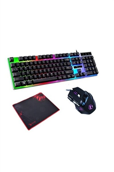 3in1 Oyuncu Klavye Mouse Mause Pad Seti Kablolu Rgb Aydınlatmalı Set Gamer Pc Oyun Seti