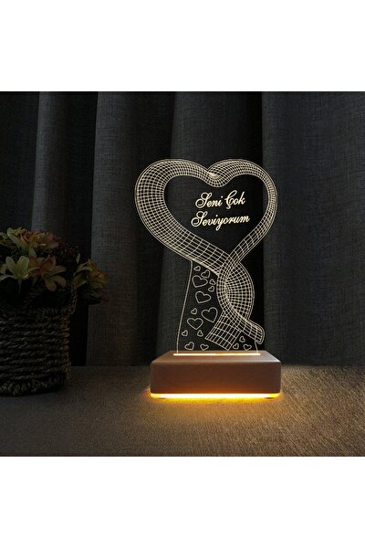 Tek Kalp Gece Lambası Seni Seviyorum Yazılı Sevgili Hediyesi Lamba