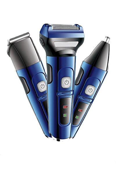 Blue 3in1 Tıraş Makinası Profesyonelleri Tercihi Erkek Bakım Seti Günlük Sakal Saç Traş Kulak Burun