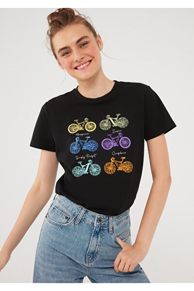 Bisiklet Baskılı Siyah Tişört 1610162-900