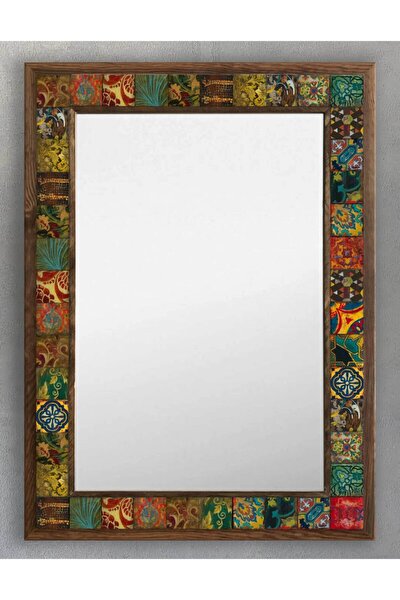 Ahşap Çerçeveli Mozaik (mermer) Ayna 53x73 Cm Seramik Desenli-morocco-sicilya Tema