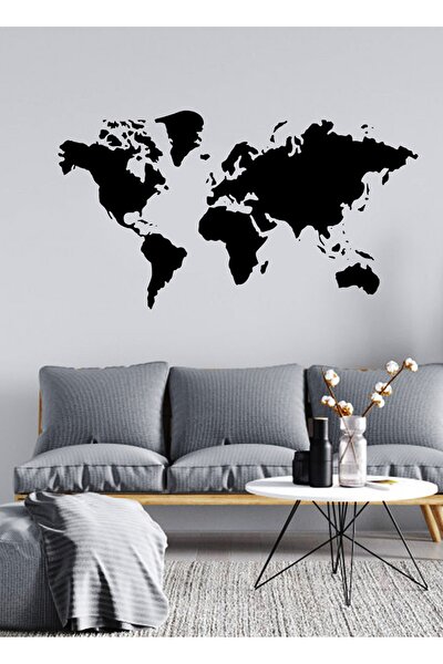 Dünya Haritası Duvar Oda Salon Iş Yeri Için Sticker 60x33cm - Siyah