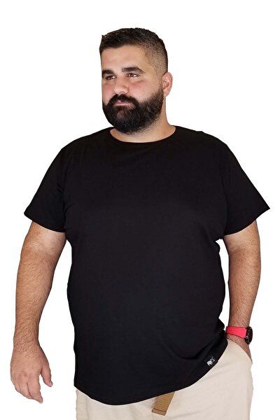 Erkek Siyah Büyük Beden Pamuklu T-shirt
