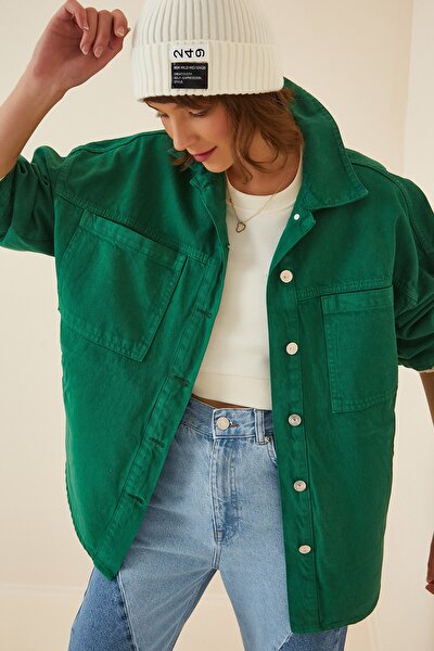 Kadın Yeşil Oversize Jean Gömlek Ceket RC00121