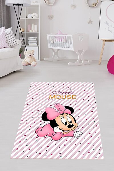 Mickey Minnie Mouse Benekli Halı Dijital Baskı Yıkanabilir Kaymaz Taban Çocuk Odası Halısı
