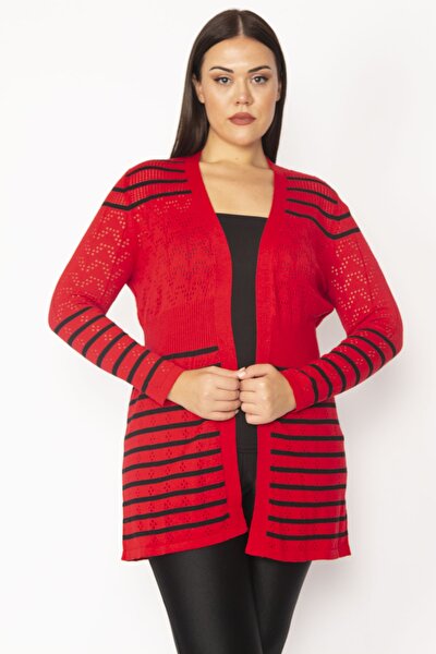 Plus Size Cardigan - Red - Fitted