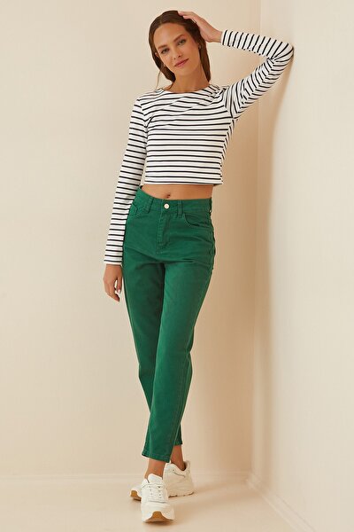 Kadın Yeşil Yüksek Bel Mom Jeans BP00100