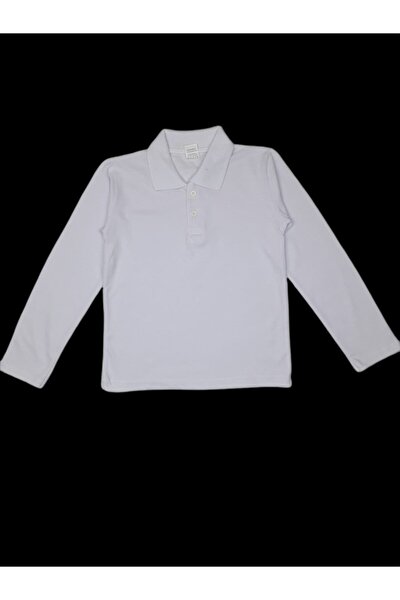 Beyaz Polo Yaka Basic Uzun Kollu Kız - Erkek Çocuk Tişört