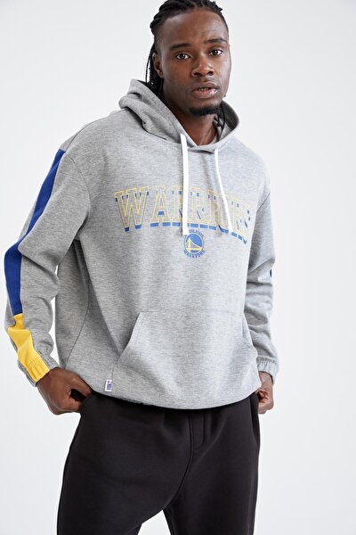 Erkek Gri Nba Golden State Warriors Lisanslı Oversize Fit Kapüşonlu Sweatshirt U9857AZ21WN