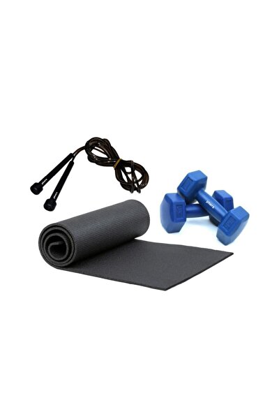 6 Mm Siyah Pilates Minderi Atlama Ipi Ve Dambıl Set 1 Kg - Egzersiz Seti Kampanya