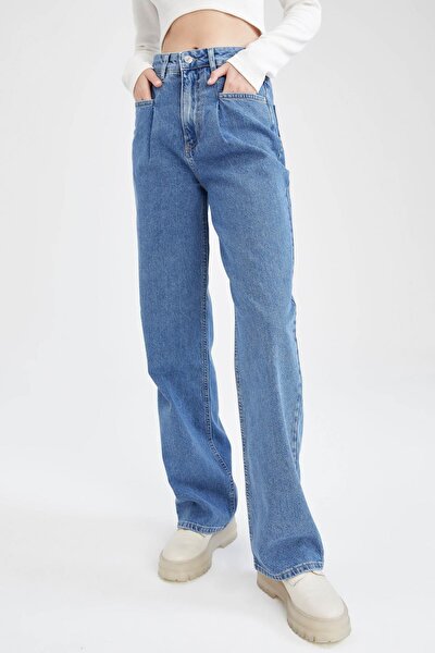 Geniş Paça Yüksek Bel Ekstra Uzun Jean Pantolon