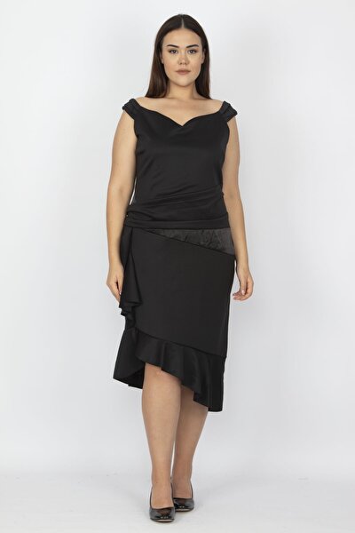 Plus Size Dress - Black - Ruffle hem