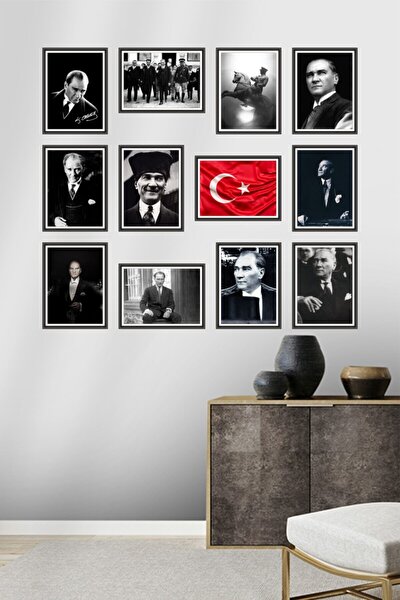 Atatürk 12 Parça Çerçeve Görünümlü 3mm Yüksek Kalite Uv Pvc Tablo Seti