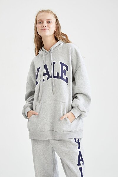 Yale University Kapüşonlu Oversize fit Kanguru Cepli Sweatshirt