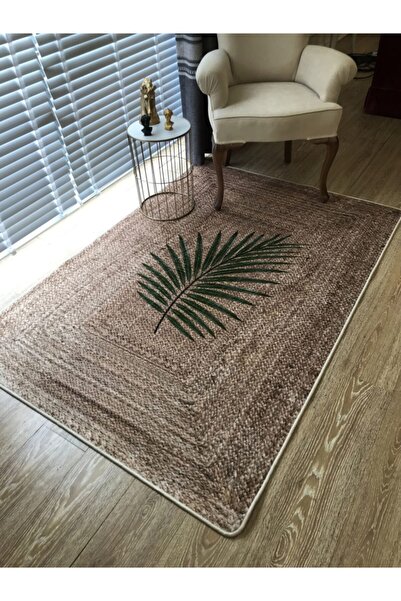 brillant hasir jut gorunumlu yaprak motif lateks kaymaz taban balkon veteras yuvarlak hali fiyati yorumlari trendyol
